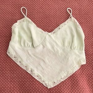Glassons Soft Lime Green Silk & Lace Short Top | 6